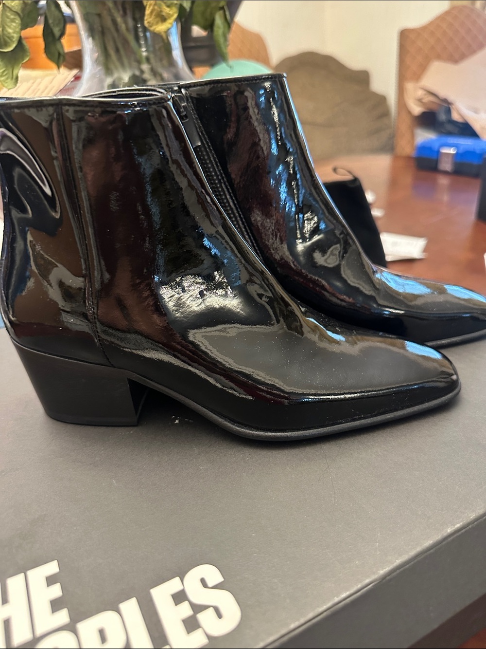 BNIB THE KOOPLES Women's Black Patent Ankle Boots - Sleek Zip Bootie